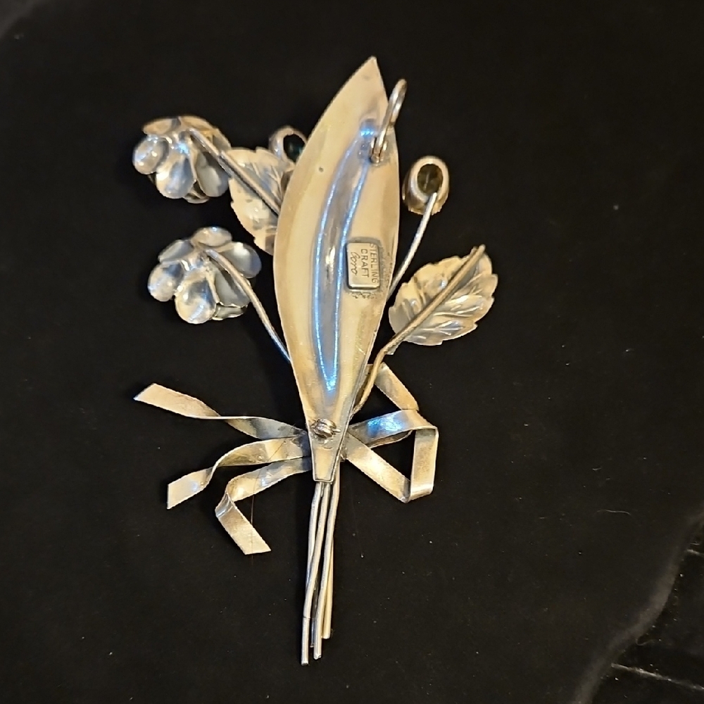 Coro Sterling Silver Brooch with Colorful Gem Accents - Picture 3 of 13